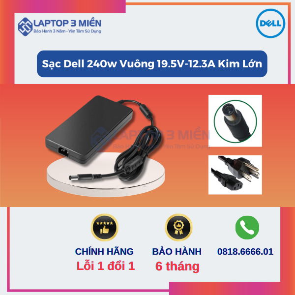 Sạc Dell 240W Vuông 19.5V-12.3A Kim Lớn 1 Sac Dell 240W Vuong 19.5V 12.3A Kim Lon