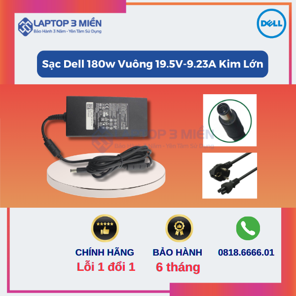 Sạc Dell 180W Vuông 19.5V-9.23A Kim Lớn 1 Sac Dell 180w Vuong 19.5V 9.23A Kim Lon 1
